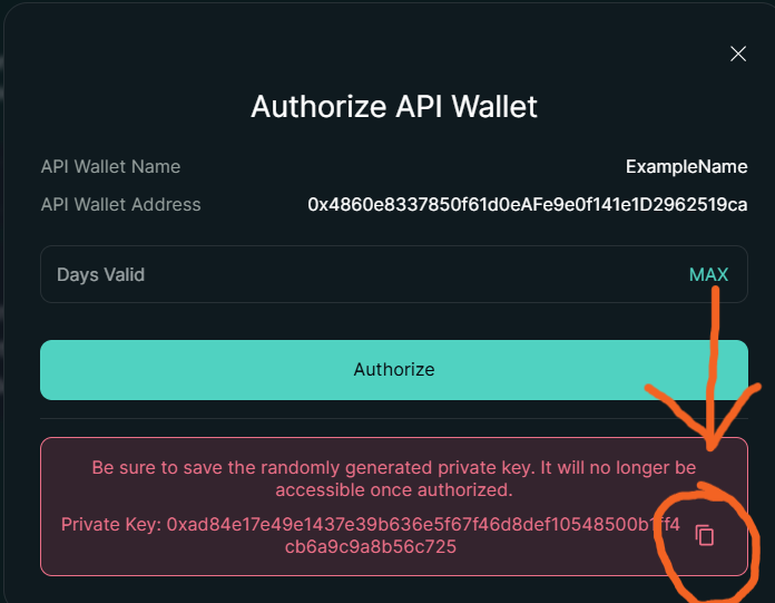 How to create an API wallet and copy the private key