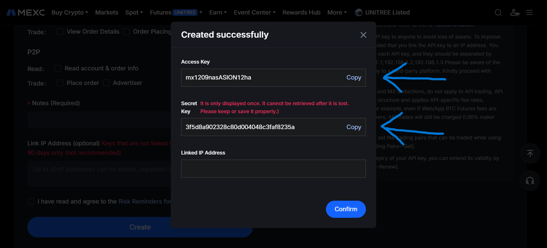 How to copy API keys